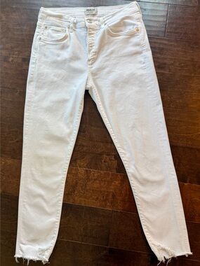 AGOLDE White Raw Hem Jeans - High Rise Skinny Straight